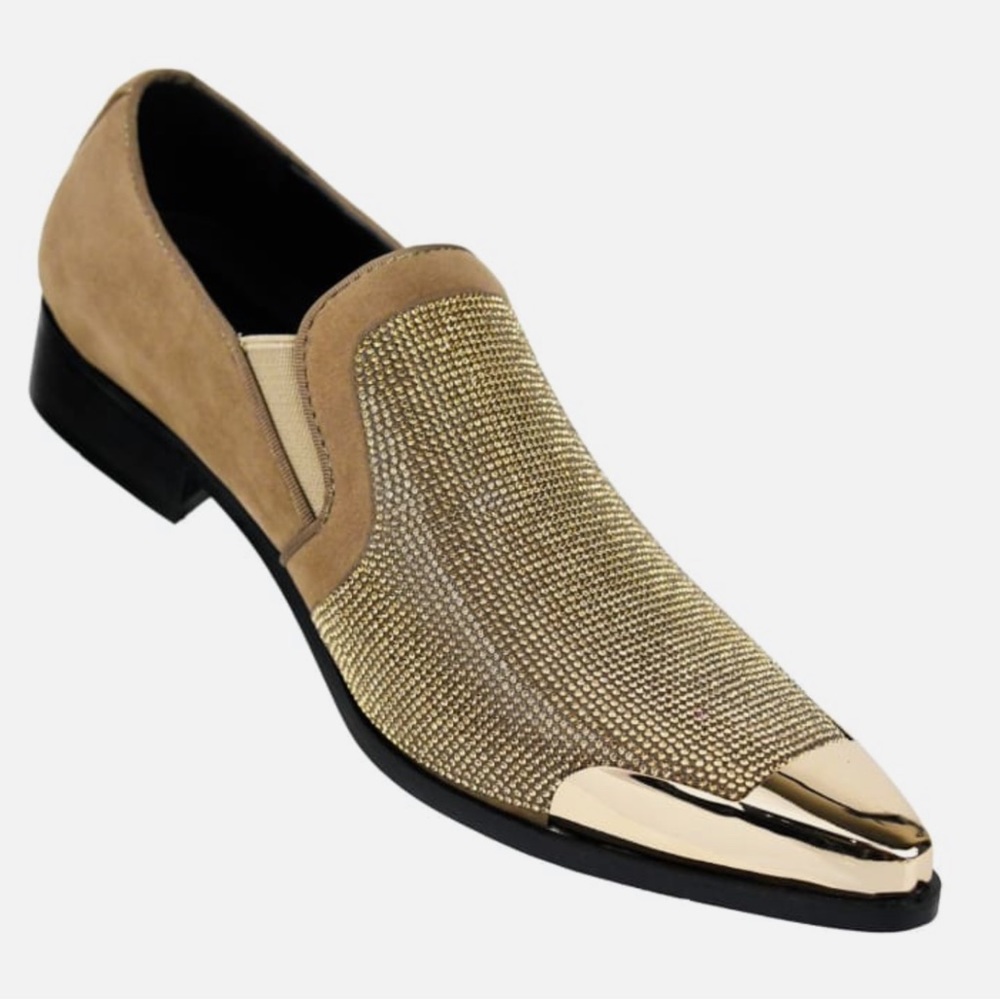 Bolano Mens Tuxedo Slip On Designer Dezzy Taupe Shoes Size 11 Rhinestones - Picture 1 of 10